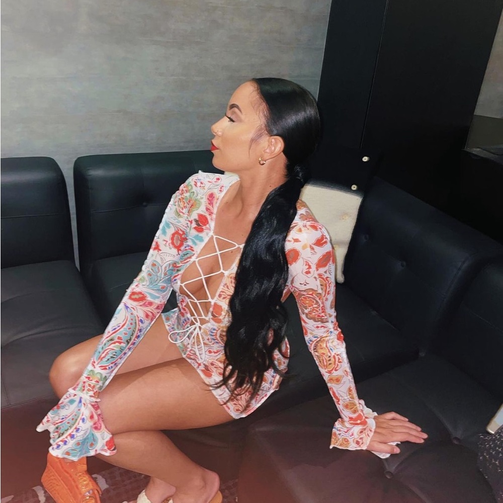 Sheer lace up paisley dress